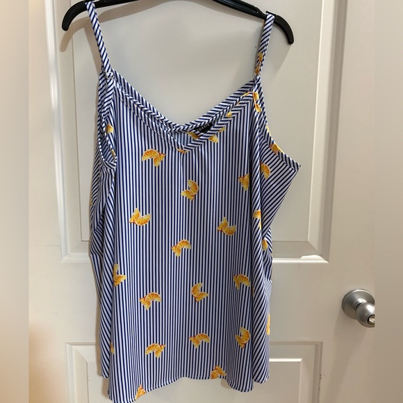 torrid Tops - Striped Blue and white Women's Top with cute orange print